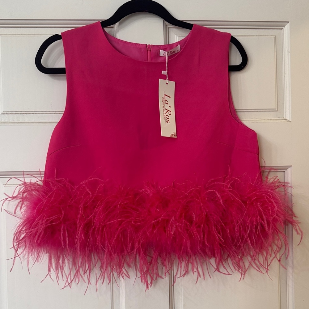 Pink Feathered Sleeveless Top